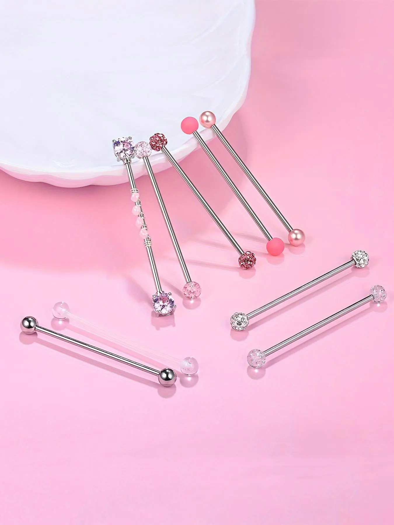 Artificial Zircon Ball Industrial Barbell Ring, 9 Counts Cartilage Ear Bar, Cartilage Piercings, Body Jewelry, Body Piercing Jewelry for Daily Cloth Decor, Nose Ring Jewelry, Nose Hoops
