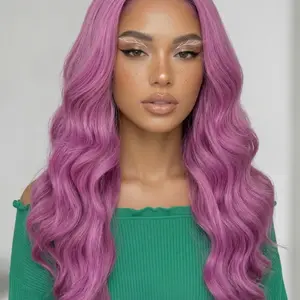 T frontal 26 inches synthetic wig   heat resistant curly pink