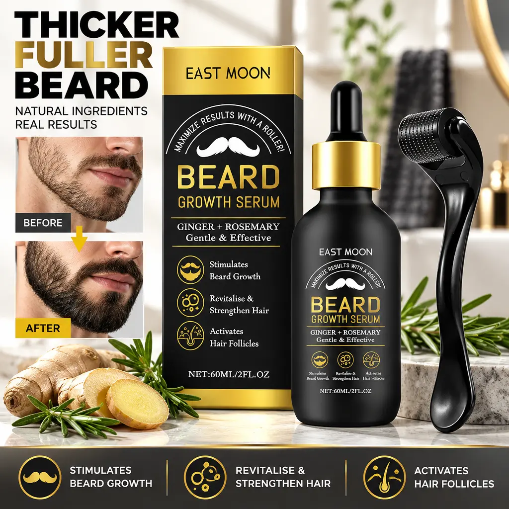 Beard Growth Kit 60ml, Beard Massage Derma Roller Needle Roller, Nutritional Oil for Thicker Shiny Beards Fuller Growth, Fills Patchy Spots Fast, Daily Beard Care Product, Organic Beard Care for Men's Stubble