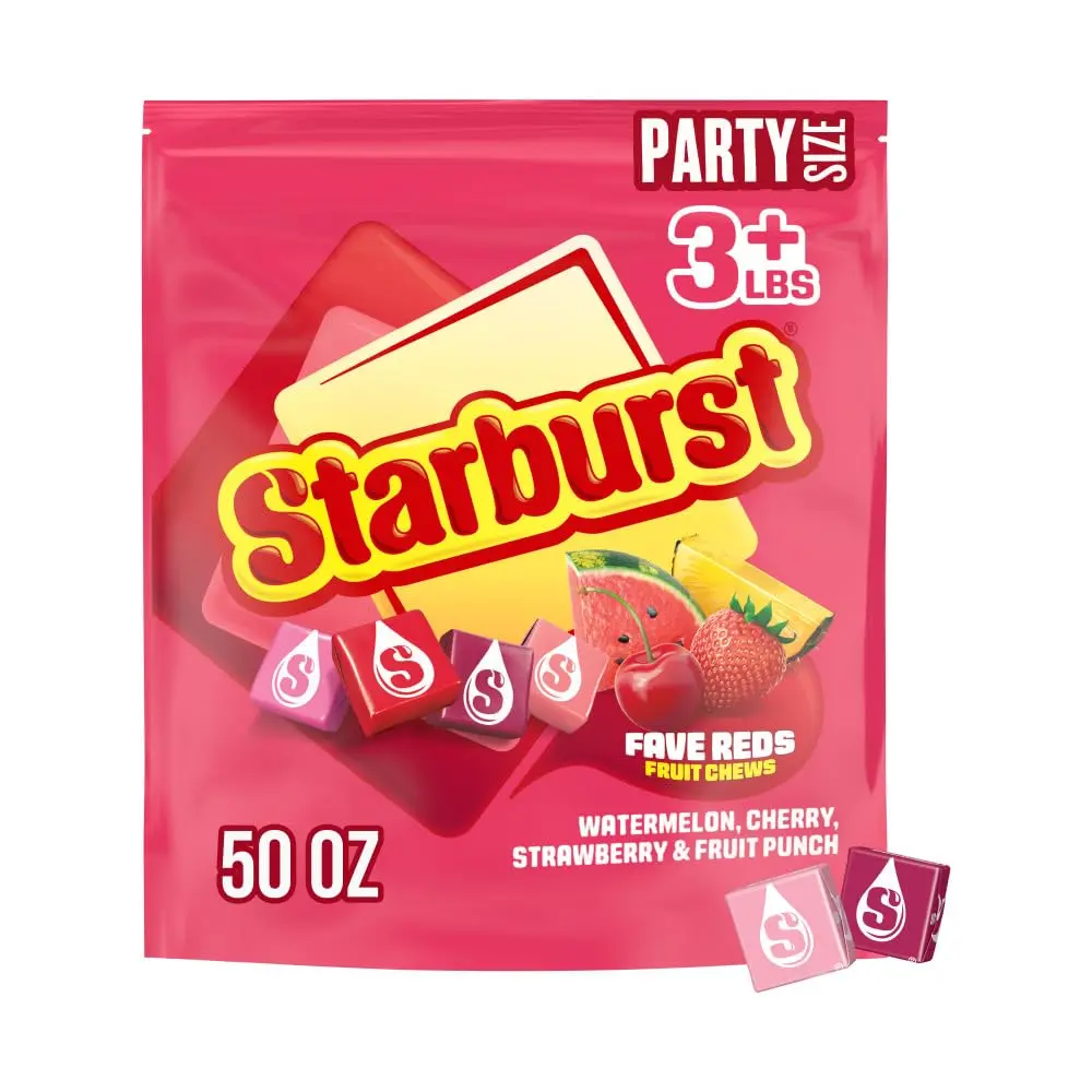 STARBURST Fruit Chews Candy - FaveREDS STARBURST Candy Bulk, Individually Wrapped, Party Size Bag, 50 oz, Pack of 1