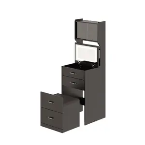 Garvee 3-in-1 Vanity Desk with 3 Color LED, Compact Makeup Vanity Set with 2 AC Outlets & USB, Dressing Table with Drawers & Acrylic Doors, Nightstand Vanity Mirror, Jewelry Box, Cushioned Hidden Chair