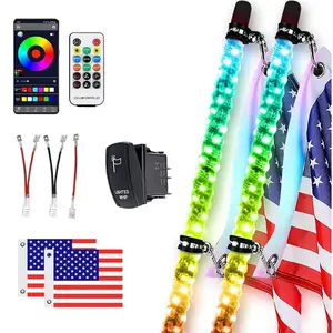 2FT Fat RGB LED Whip Light with Extra Stop Turn Reverse Light, Remote & App Control, DIY Chasing Patterns, Safety Antenna Lighted Whips for ATV UTV Polaris RZR Can-am
