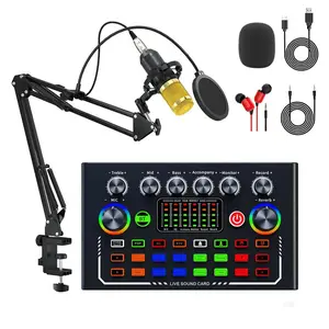 Podcast Equipment Bundle, Sound Card Set, Live Sound Card with Studio Microphone, Professional Live Sound Card with DJ Mixer Effect & Voice Converter, Suitable for Live Streaming Games