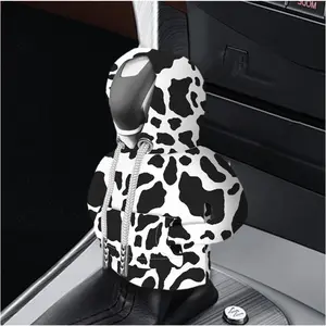 SuperKaKa Car Cow Print Gear Shift Knob Hoodie Cover- Universal Automotive Cute Gear Shifter Protector Covers,Comfortable Cars Interior Accessories for Men Women (Black Cow)