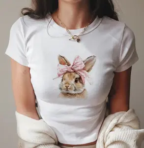 Easter Bunny Baby Tee, Coquette Bow Bunny Baby Tee, Spring Easter Shirt Women,  G5000B+Crop top , St Patricks Day Crop Tee, Women, Lucky Irish Girl Croptop Shirt, St Paddys Day 90s Style, Funny Irish T-Shirt for Women