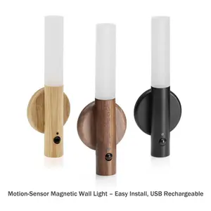 Chilvane Motion Sensor Light Indoor Night Light Wall Sconce Wooden Rechargeable Portable Magnetic Battery Operated LED Night Light for Kids Bathroom Toliet Light Closet Bedroom,White Ash Wood Pack 2