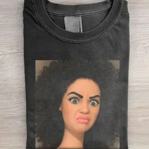 Funny Doll Meme With AFRO T-shirt, Short Sleeve Crew Neck T-Shir, Fitted, Pull On, Casual, Unisex Cotton T-Shirt, Menswear, Womenswear GUH