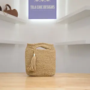 Tila Chic Designs Hand Purse Crochet Macrame Cord Gold Stylish with base Accessory with Intricate Patterns & Unique Design for Casual Outfits
