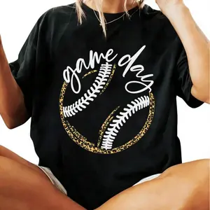 "Game Day Baseball Baseball Life Softball Life for Mom T-Shirt Print T-Shirt Casual Crew Neck Short Sleeve Comfort Tee Top For Spring & Summer Women's Clothing  "
