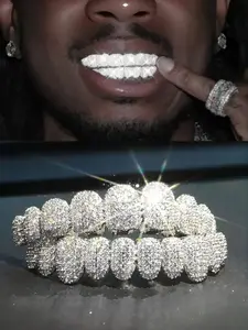 Hip Hop Dental Jewelry, 14k Gold Plated Copper Zircon Tooth Decor, Bold Rap Diamond Teeth Grillz, Trendy Accessories for Style Lovers