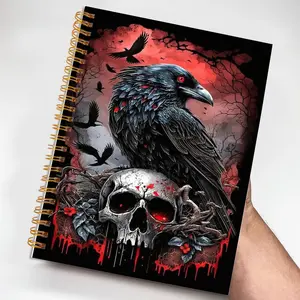 1pc White Skull Crow with Blood Red Background Notebook Drawing Sketchbook Perfect Gifts Writing Notebook Diary NoteBook Bible Verse Spiral Notebook Journal Office Stationery School Supplies Birthday Christmas Gift 5.5x8.3in with 50 Pages