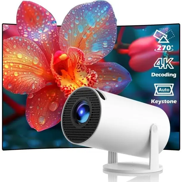 HY300 Pro Projector, Portable 4K Mini Projector with WiFi Bluetooth Android 13 1080P Support, Auto Keystone Correction, Compact Design for Home Theater, Outdoor Movies Audio Automatic Connection Noise Wireless