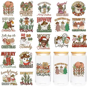 UV DTF Cup Wrap Sticker - 20 Sheet Christmas UV DTF Transfer Stickers, Cowboy UVDTF Cup Wraps, Western Funny Quotes Waterproof Rub on Transfer for 16 oz Glass DIY Crafts