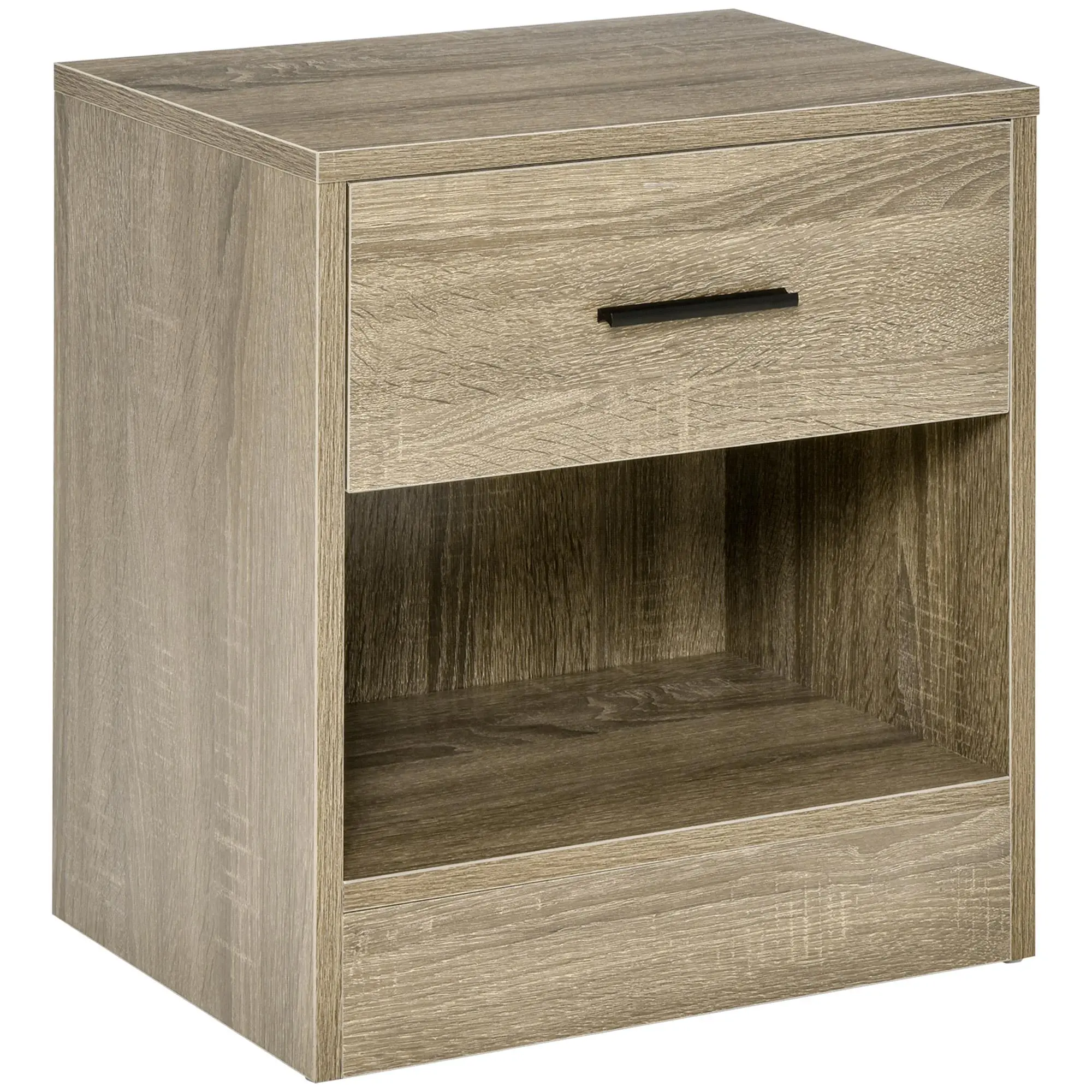 HOMCOM Modern Black Wood Grain Accent End Table - Right-Angle, Minimalist, Assembled, Elevated, Flat-Top Bedside Table with Drawer, Storage Shelf for Living Room Sofa Decor, Right-Angle Bedside Tables, Minimalist Bedside Tables