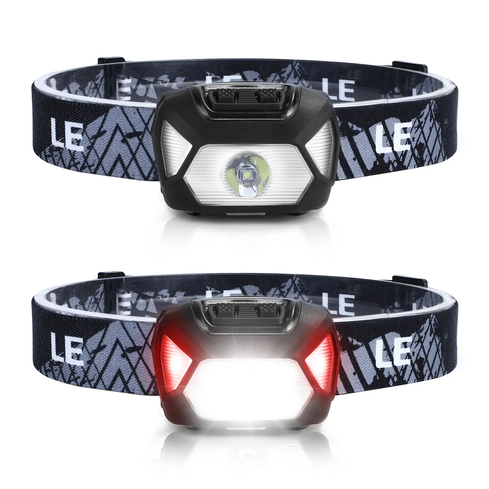 Lepro 2-Pack Battery-Powered LED Headlamp, 1300Lux Super Bright with 6 Modes Red Green Flash Light, IPX4 Waterproof Headlights for Work, Outdoor Camping, Hiking, Hunting, Power Outages, Emergency, Hurricane