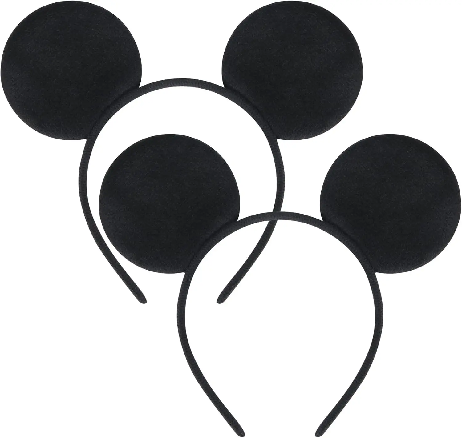 Solid Black Mouse Ears Headband Accessories, 2-Pack Costume Headbands for Boys & Girls, Ideal for Christmas, Halloween Party Favors Supplies