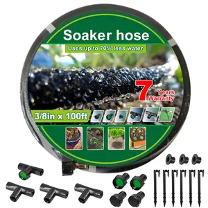Soaker Hose Kit 3/8 inch - Heavy Duty Garden Hose, Irrigation Rubber Weeping Hose with Reinforced Fittings for Raised Garden Flower Bed, Lawn and Plants.