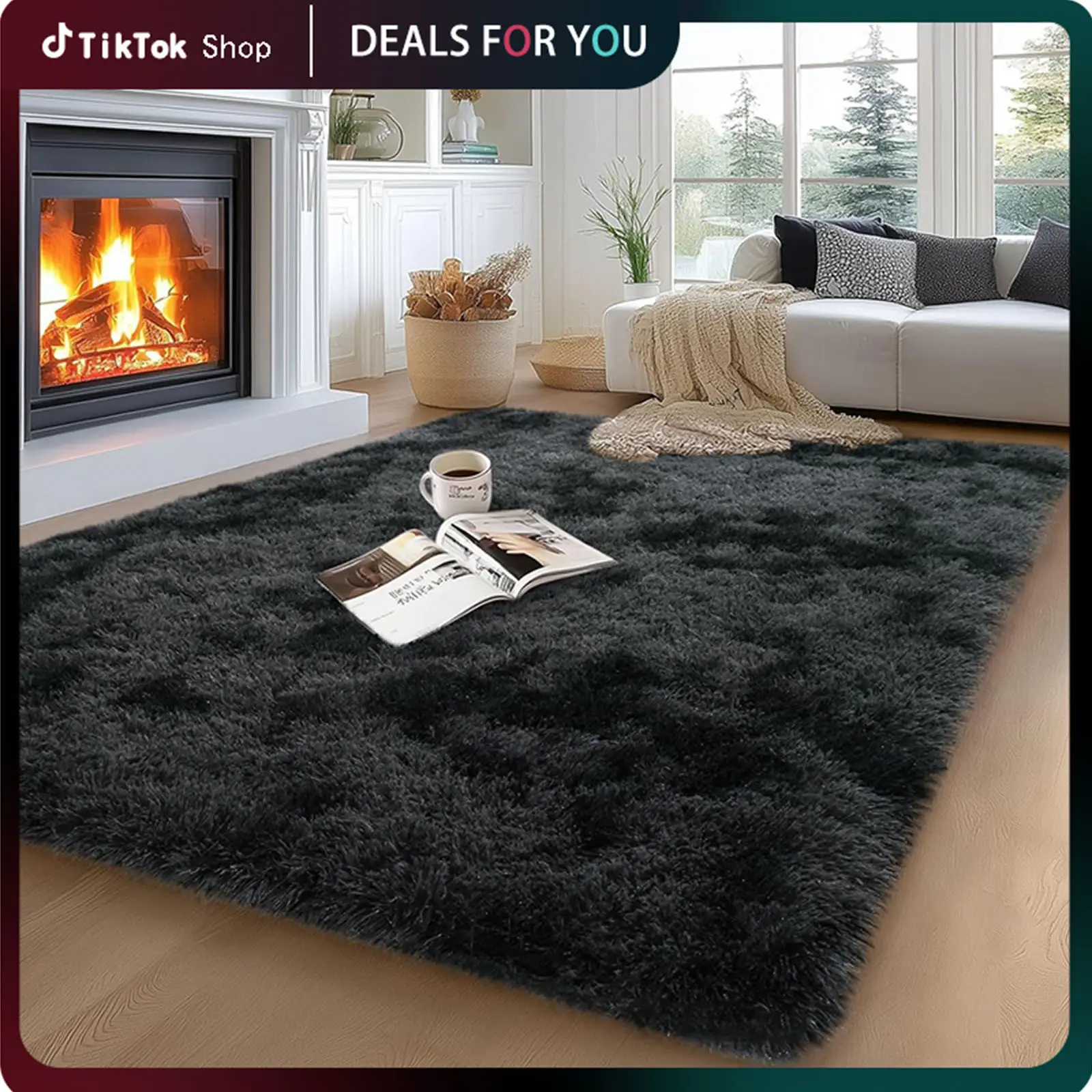 MUGORN 1pc Area Rugs for Living Room, Comes with 4 Carpet Anti Slip Stickers, Ultra Soft Large Shag Living Room Rug Fluffy Rug Carpet for Bedroom, Plu