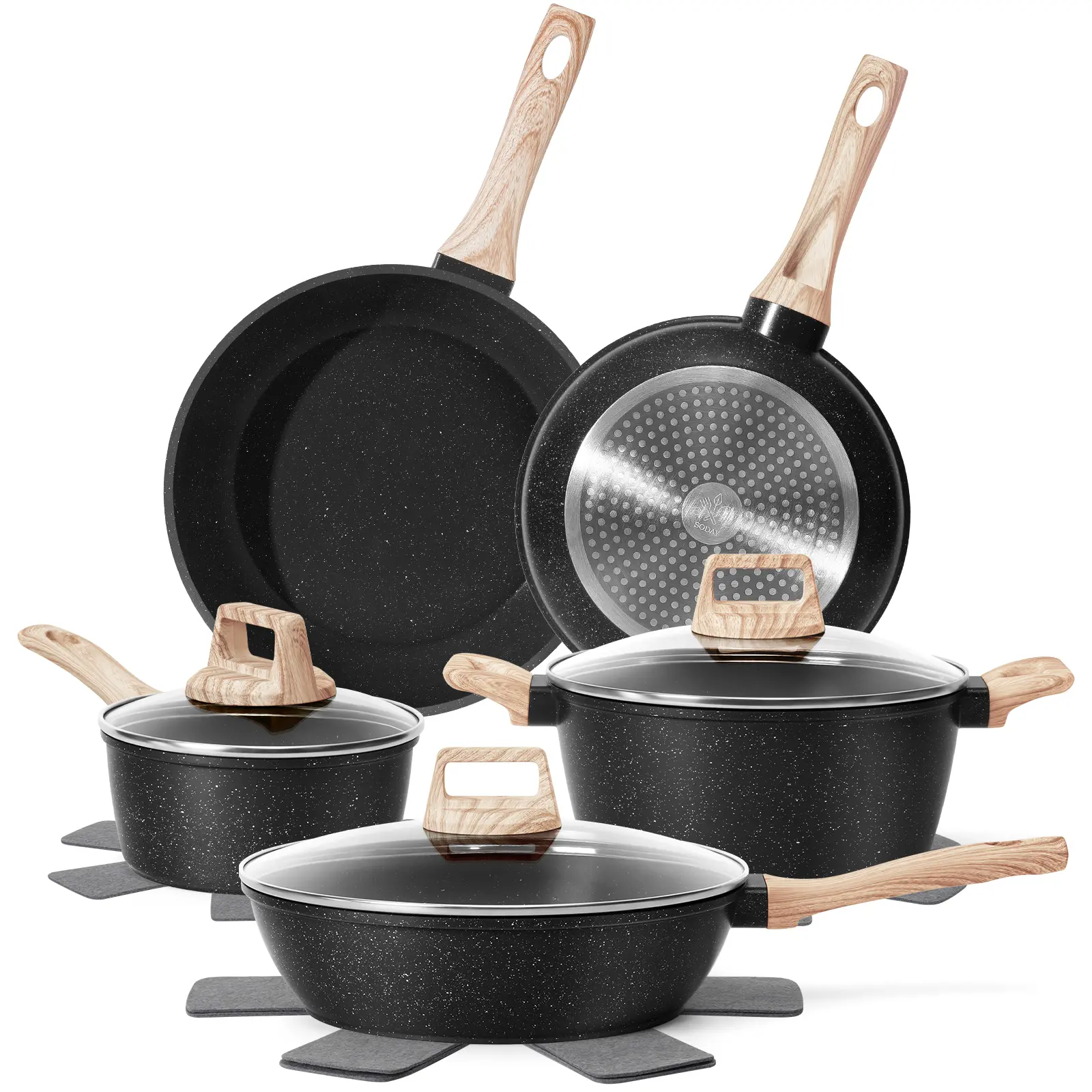 Pots and Pans Set Non Stick,12 Pcs Kitchen Cookware Sets Nonstick Induction Cookware White Granite Cooking Set with Frying Pans, Saucepans, Silicone Shovel Spoon & Tongs (NO PFOS, PFOA) ,backtoschool, glowup