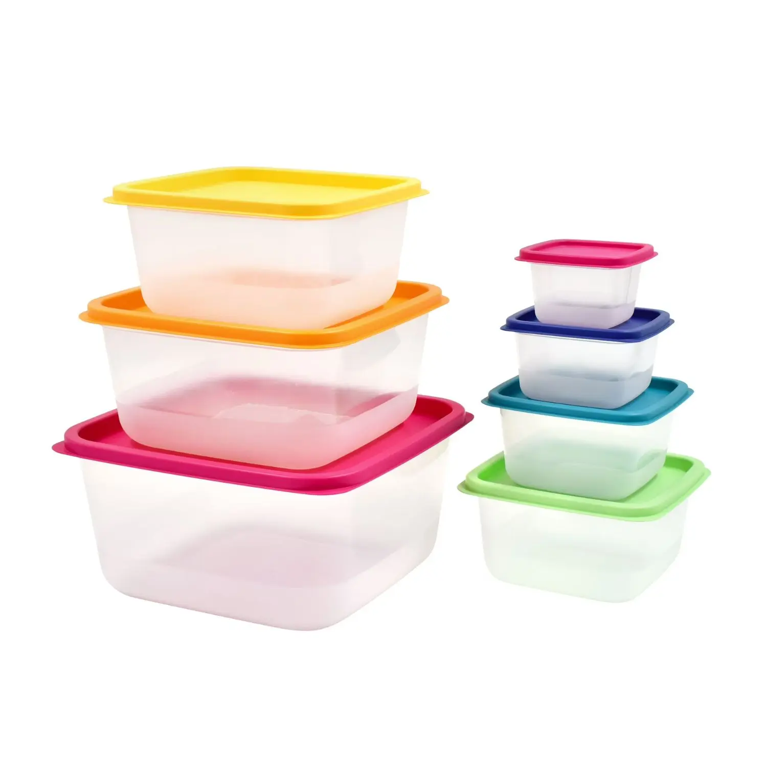 Mainstays 14-Count Plastic Rainbow Multi-Size Airtight Food Storage Set, BPA-Free PP Material, 5.5L Capacity, Nestable Stackable Design, Safe for Home & Outdoor Kitchen Use