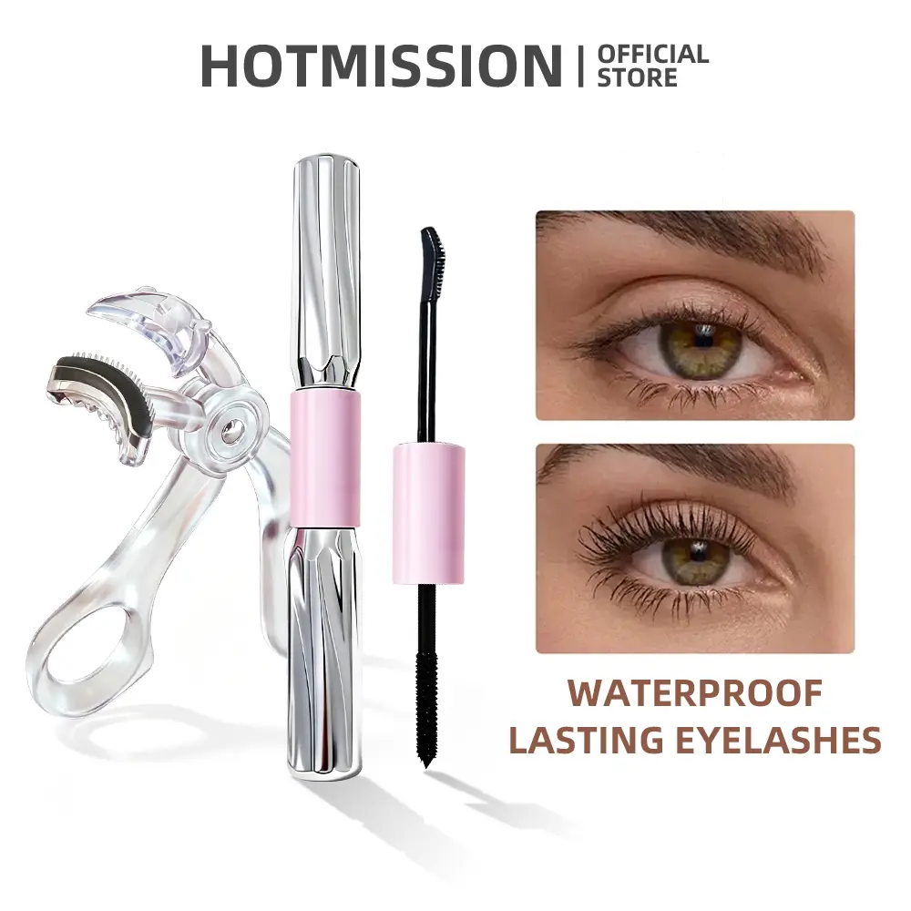Dual-Ended Mascara Twin Brush Set | Volumizing & Lengthening Waterproof Eye Makeup with Professional Lash Curler