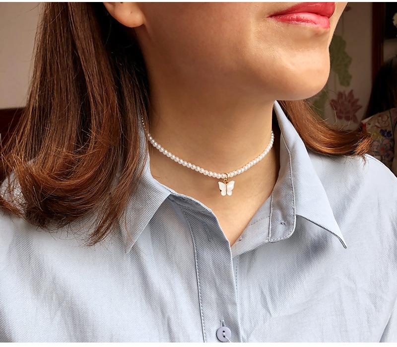 Elegant White Pearl Choker Necklace Small Round Pearl Wedding Butterfly Necklace For Women Charm Fashion Jewelry
