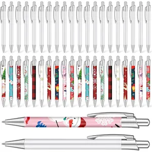 20 Pcs Sublimation Pen Blank Heat Transfer Sublimation Ballpoint Pen with Clip Shrink Wrap White Aluminum Customized Gift Personalized Favor for Christmas DIY Office School Stationery Supplies