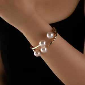 1PC Pearl Bracelet Fashion Versatile Bracelet Double layer Pearl Bracelet Women's Asymmetric Half Open Handpiece, Fashion Trend Versatile Jewelry