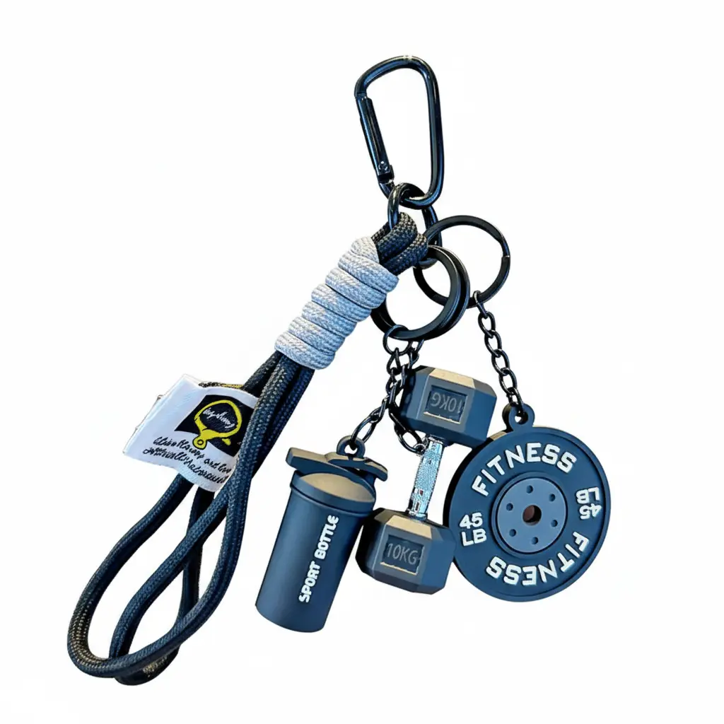 3-Piece Fitness Keychain Set for Men Women, Alternative Style Silicone Dumbbell, Kettlebell & Weight Plate Charms with Soft Nylon Lanyard, Keychain for Bags, Alternative Style Keychains
