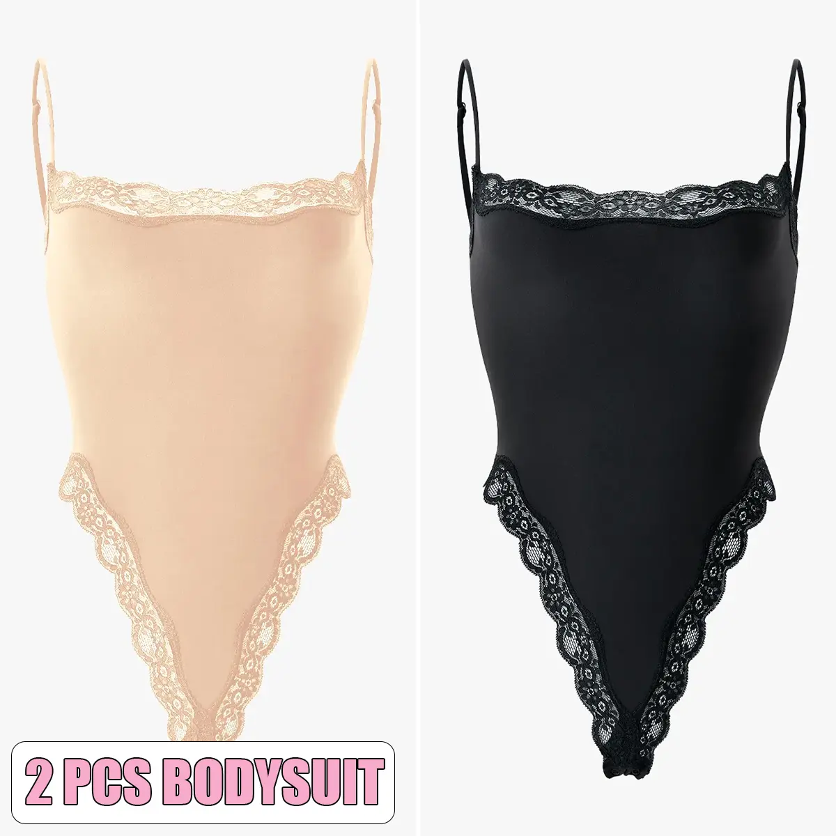2pcs Bodysuit(Black/Beige)