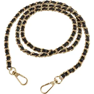 U+U Metal Chain Strap, 47" Purse Straps Replacement, DIY Purse Chain Accessories, Crossbody Bag and Handbag Strap with Metal Buckles (Black & Gold)