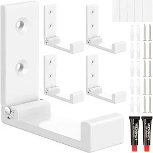 Folding Coat Hooks, 5 count White Wall Hooks Heavy Duty for Hanging Coat Towel Backpack, Foldable Adhesive Hooks, Headphone Jacket Holder, Aluminum Alloy No Rust Hook with Screws for Purse Hat Bag