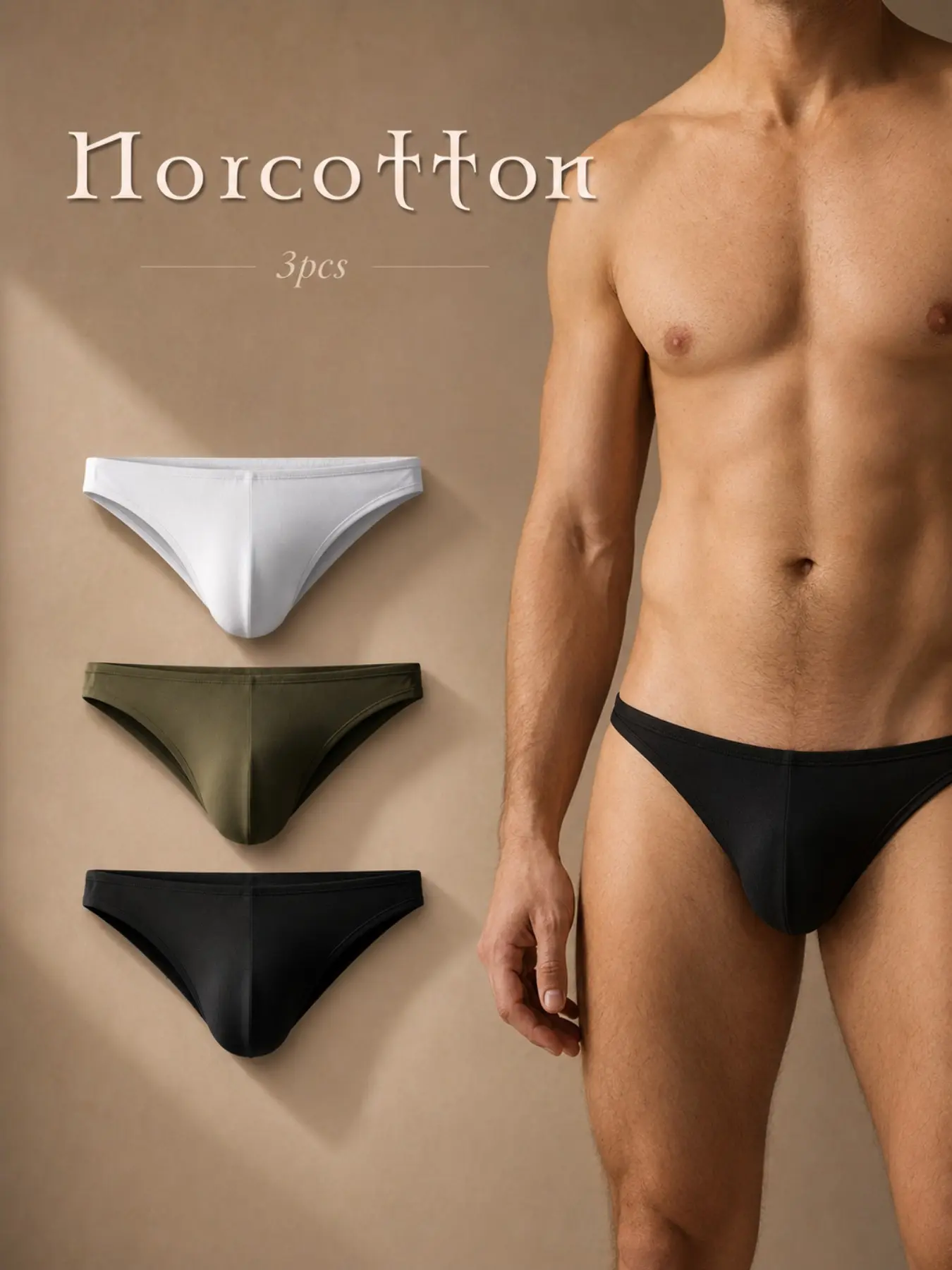NORCOTTON Men’s Modal Bikini Briefs 3 Pack Soft Stretch Low Rise Breathable Soft Stretchy Underwear