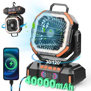 40000mAh Portable Camping Fan Battery Powered Rechargeable with Remote LED Light 4 Speed Strong Airflow for Desk Outdoor Tent Fishing