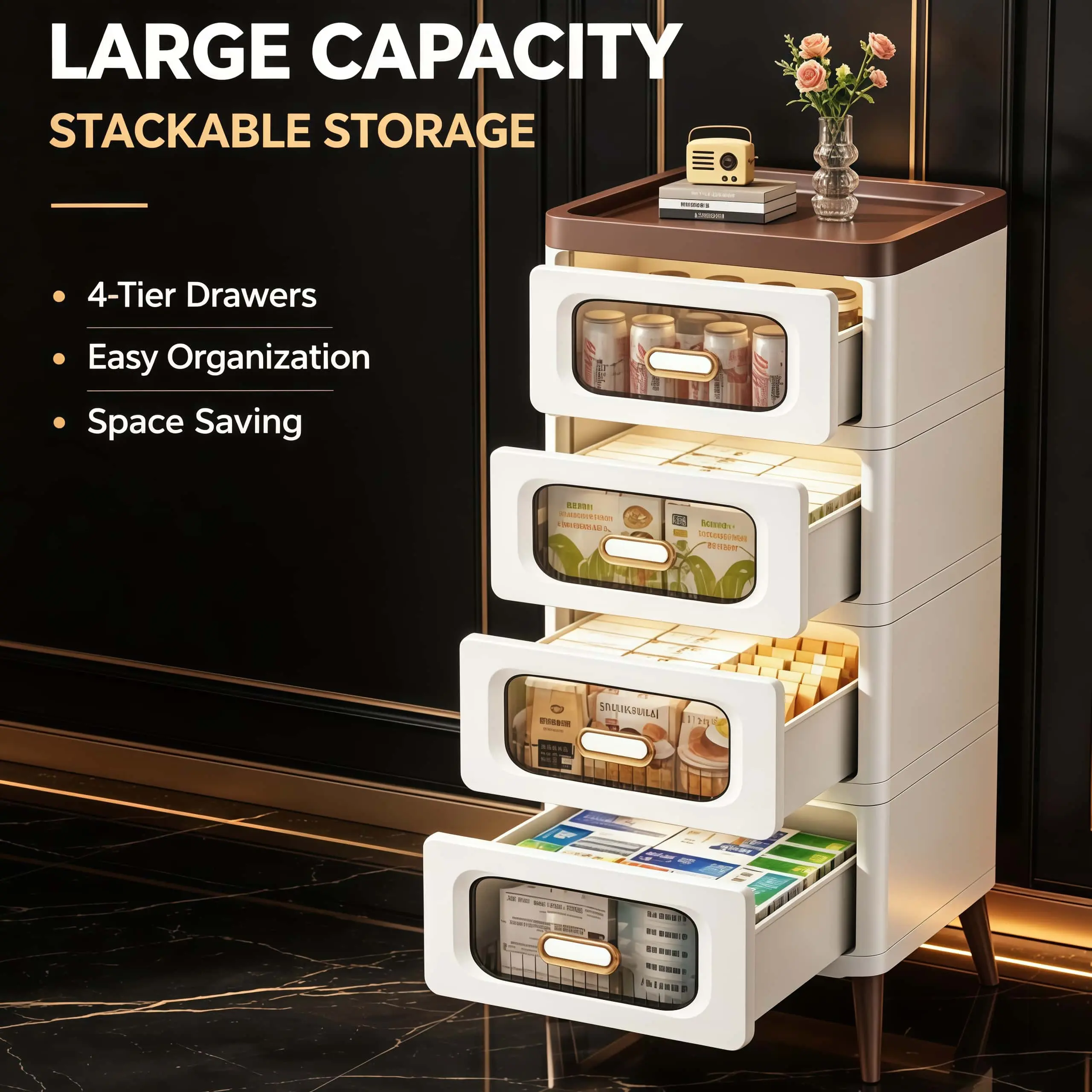 Large Capacity Stackable Storage Unit with 3/4/5-Tier Drawers for Easy Organization and Space Saving on 3rd 4th 5th Floor