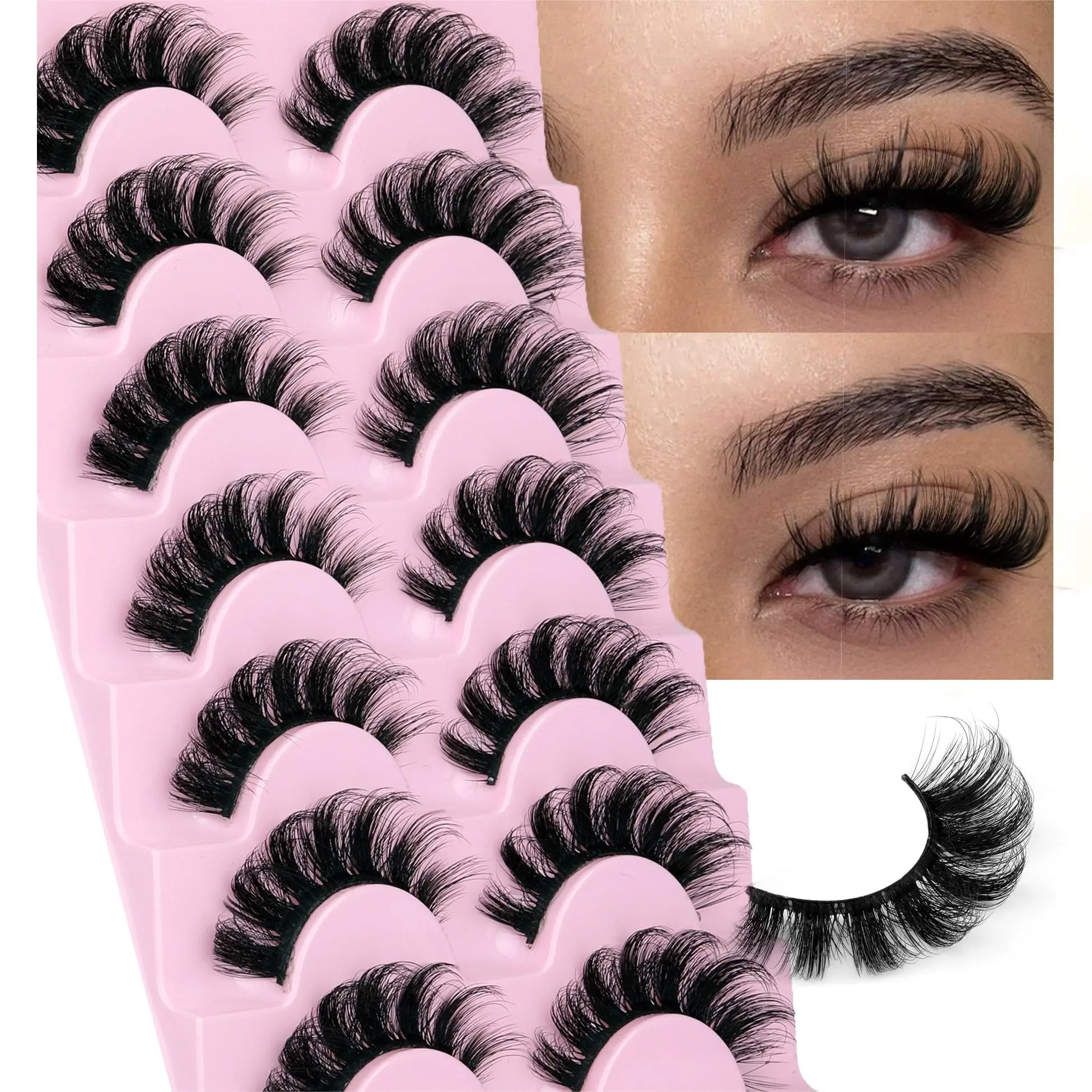 Luxury Cosmetic D Curl False Eyelashes - 10 Pairs Reusable, Natural Looking Fluffy Wispy Cluster Lashes, Salon-Quality Volumized Lash Set for Women's Eye Makeup Enhancement, Lash Extensions
