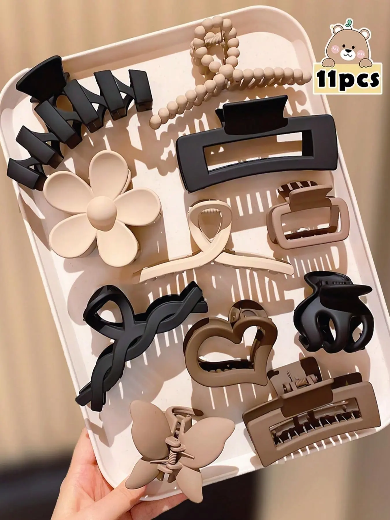 11PCS Matte Hair Claws Set, Solid Color Flat Claw Clips, Flower Hair Clip, Minimalist Fashion Hair Accessories, Hair Decor for Women, Suitable for Thick Hair