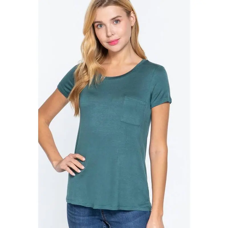 Short Sleeve Scoop Neck with Pocket Rayon Jersey Top