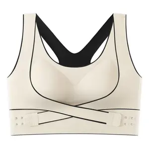 Women’s Corrective Sports Bra, Wire-Free, Cross-Back Straps with Side Buckles, Fixed Chest Pads, Seamless, Comfortable Push-Up Design