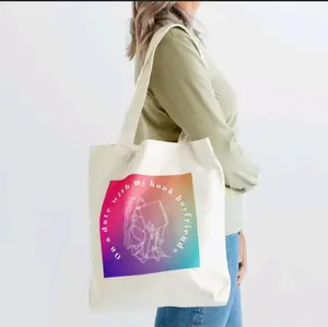 Book Boyfriend Date Canvas Bag - Colorful Design with "Date with My Book Boyfriend" Text, Ideal for Book Lovers