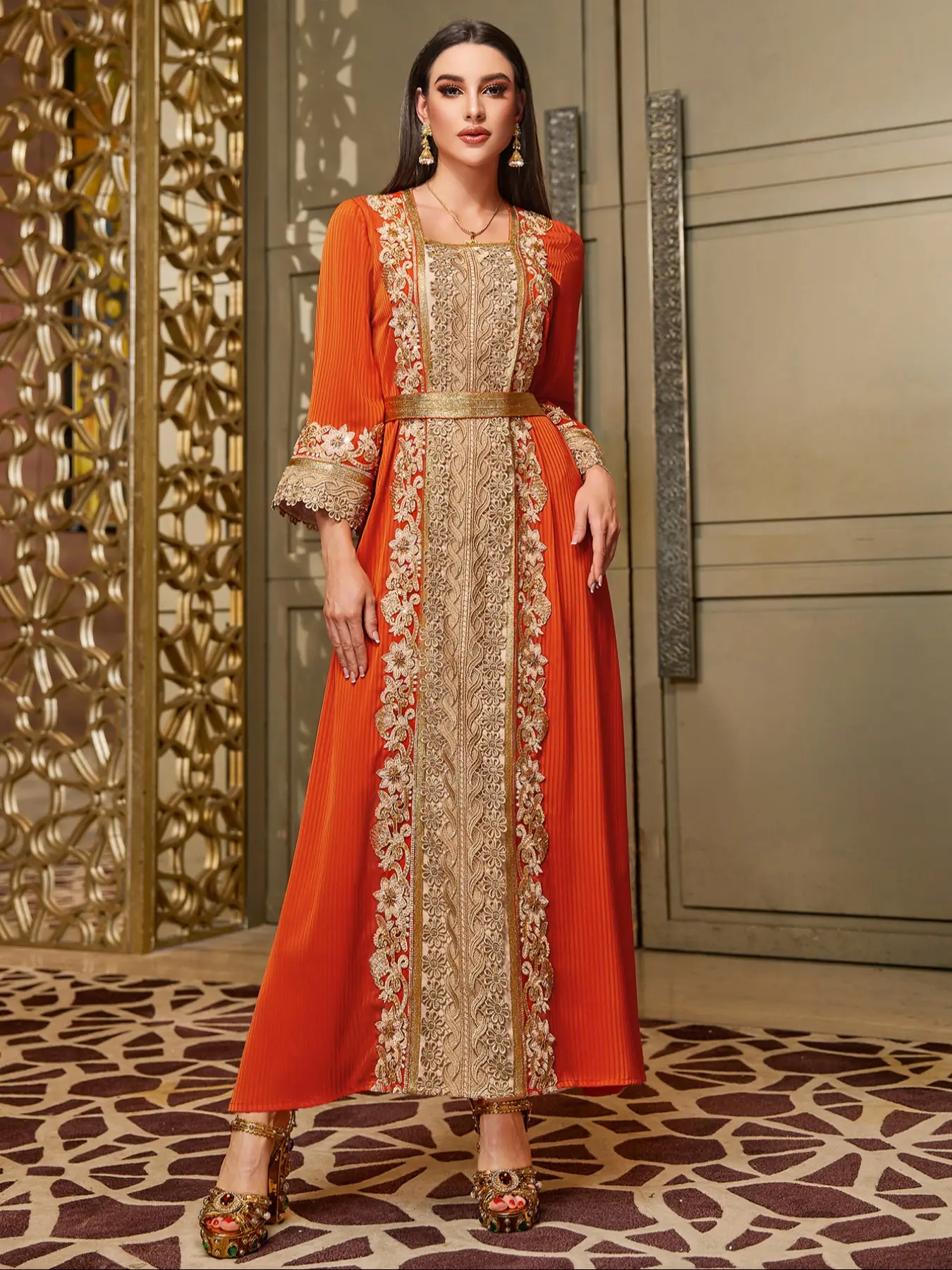 Elegant Embroidered Modesty Abaya Dress, Trim & Accents, Luxurious Belted Design, Perfect for Weddings & Eid Celebrations, Abayas For Eid, Embroidery Abaya
