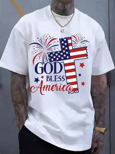 God Bless America Christian Shirt, Patriotic American Flag Cross Tee, 4th of July Fireworks Graphic T-Shirt, Comfort Colors Oversized Streetwear, Faith Based Independence Day Gift, Unisex Casual Vintage Patriots Top 2026
