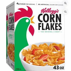 Kellogg's Corn Flakes Breakfast Cereal 43 oz Giant Size Box Crispy Golden Flakes Fat Free Good Source of Vitamins Minerals Kosher Pareve Perfect for Family Breakfast