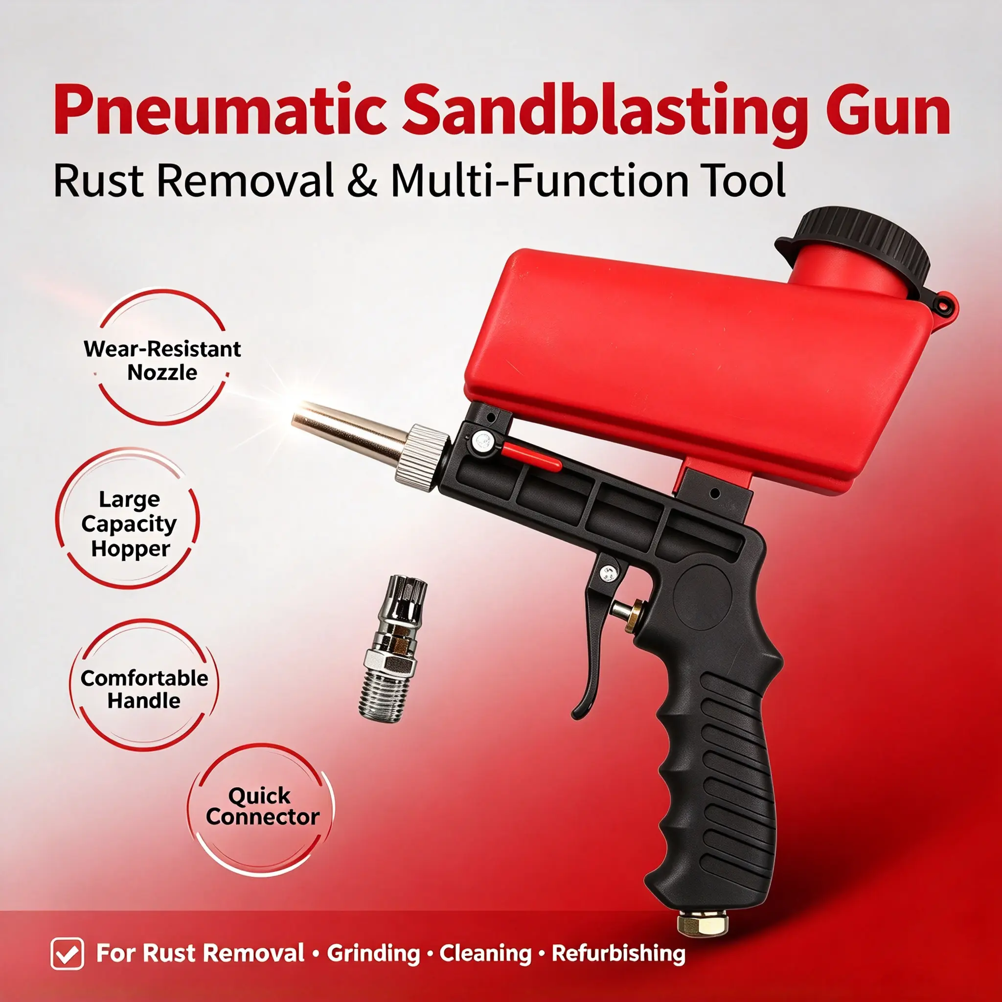 Portable Pneumatic Sandblasting Gun Tools, Rust Remover for Metal Surface Restoration