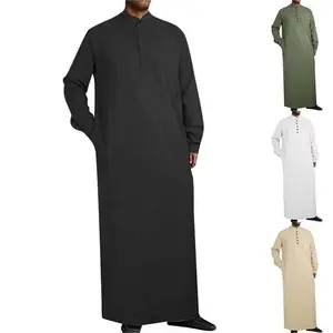 2025Arabstyleminimalistlongmen'sstandingcollarbuttonMuslimrobemen