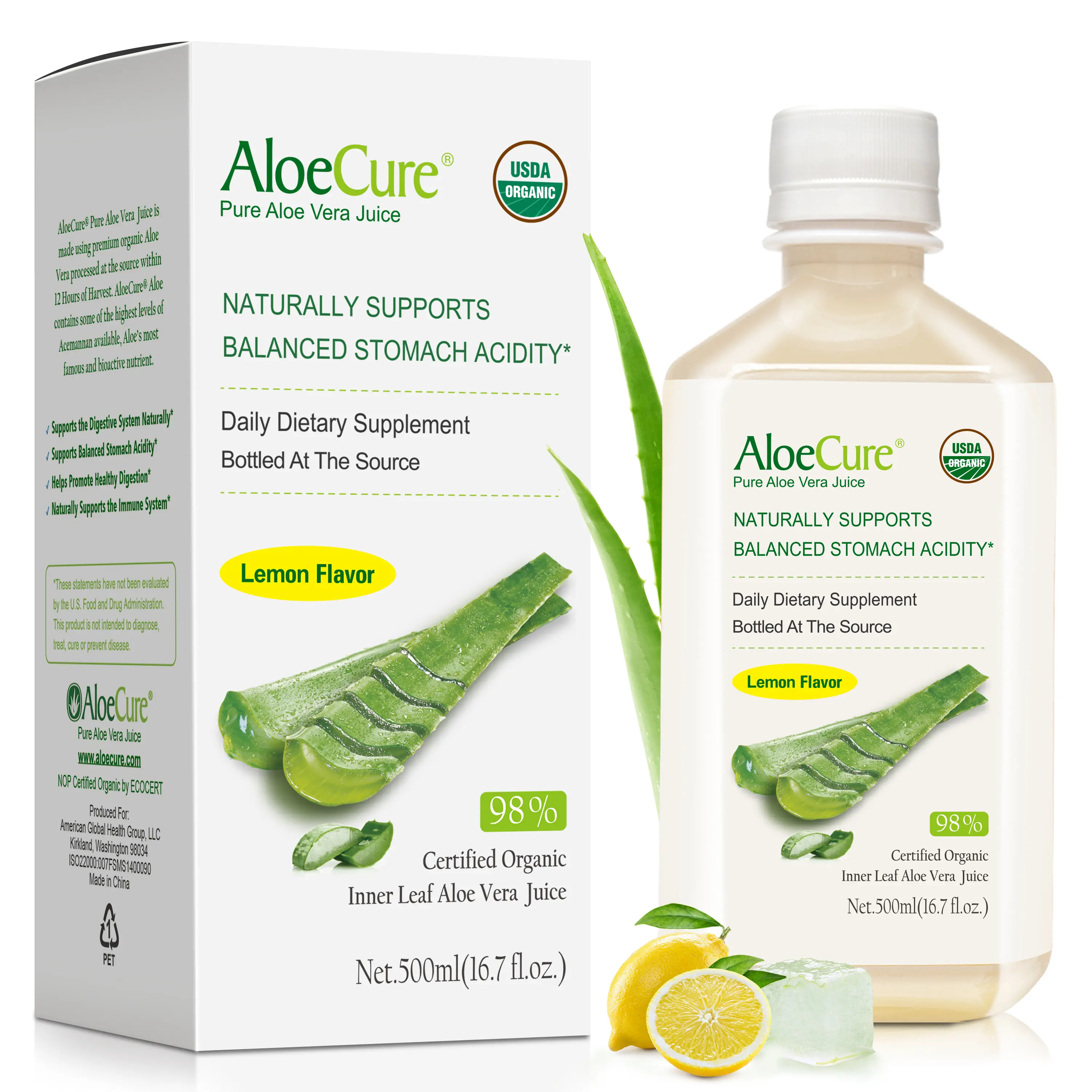 AloeCure USDA Organic Aloe Vera Juice Lemon Flavor - Made Within 12 Hours  of Harvest - Natural Stomach Acid Buffer to Support Digestive Comfort,  Immune System, and Balanced Stomach Acidity - 1x500ml - TikTok Shop