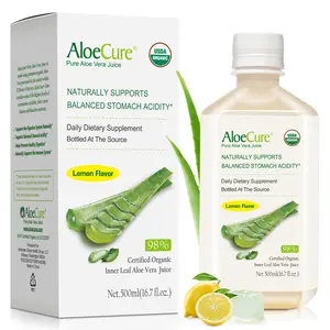AloeCure USDA Organic Aloe Vera Juice Lemon Flavor - Made Within 12 Hours of Harvest - Natural Stomach Acid Buffer to Support Digestive Comfort, Immune System, and Balanced Stomach Acidity - 1x500ml