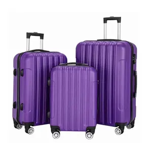 3-Piece ABS Hardside Luggage Set with Spinner Wheels and Combination Lock,20in 24in 28in,Purple