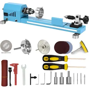 Wood Lathe Mini Lathe Machine Multi-Purpose Type Lathe Milling Cutting Grinding Polishing Table Top Lathe Tool Kit