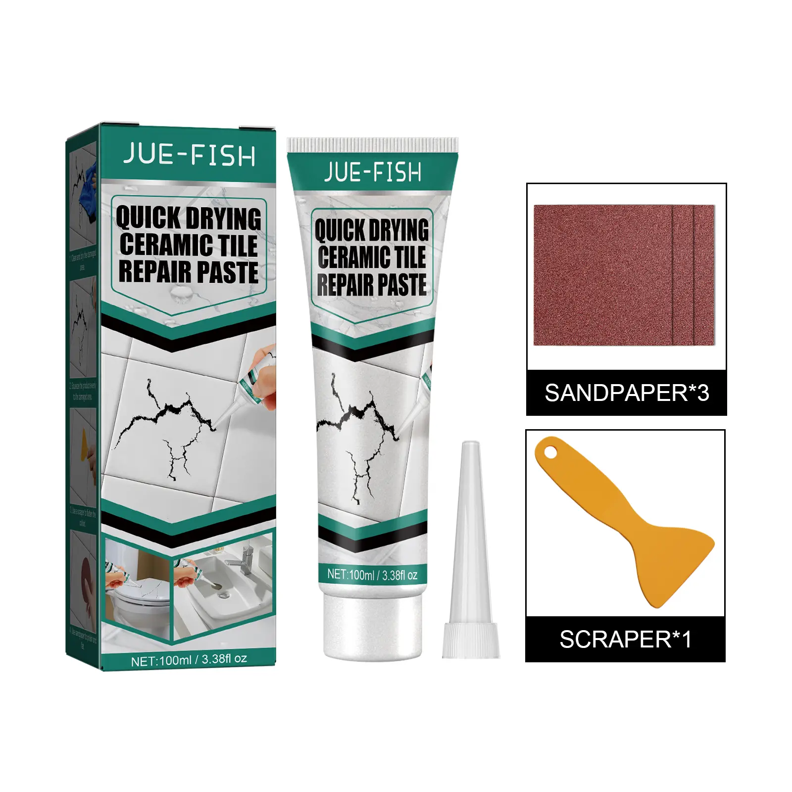 Quick-Dry Adhesive Tile Repair Paste - Home Care Supply, Crack Fill, Fast Dry for Bathroom Surface Fixes & Protection in Minutes